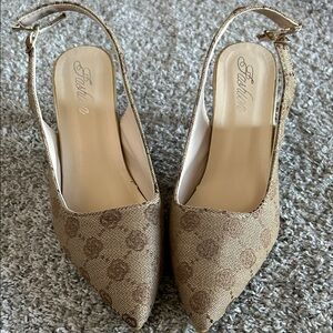 Brown heels with flower design